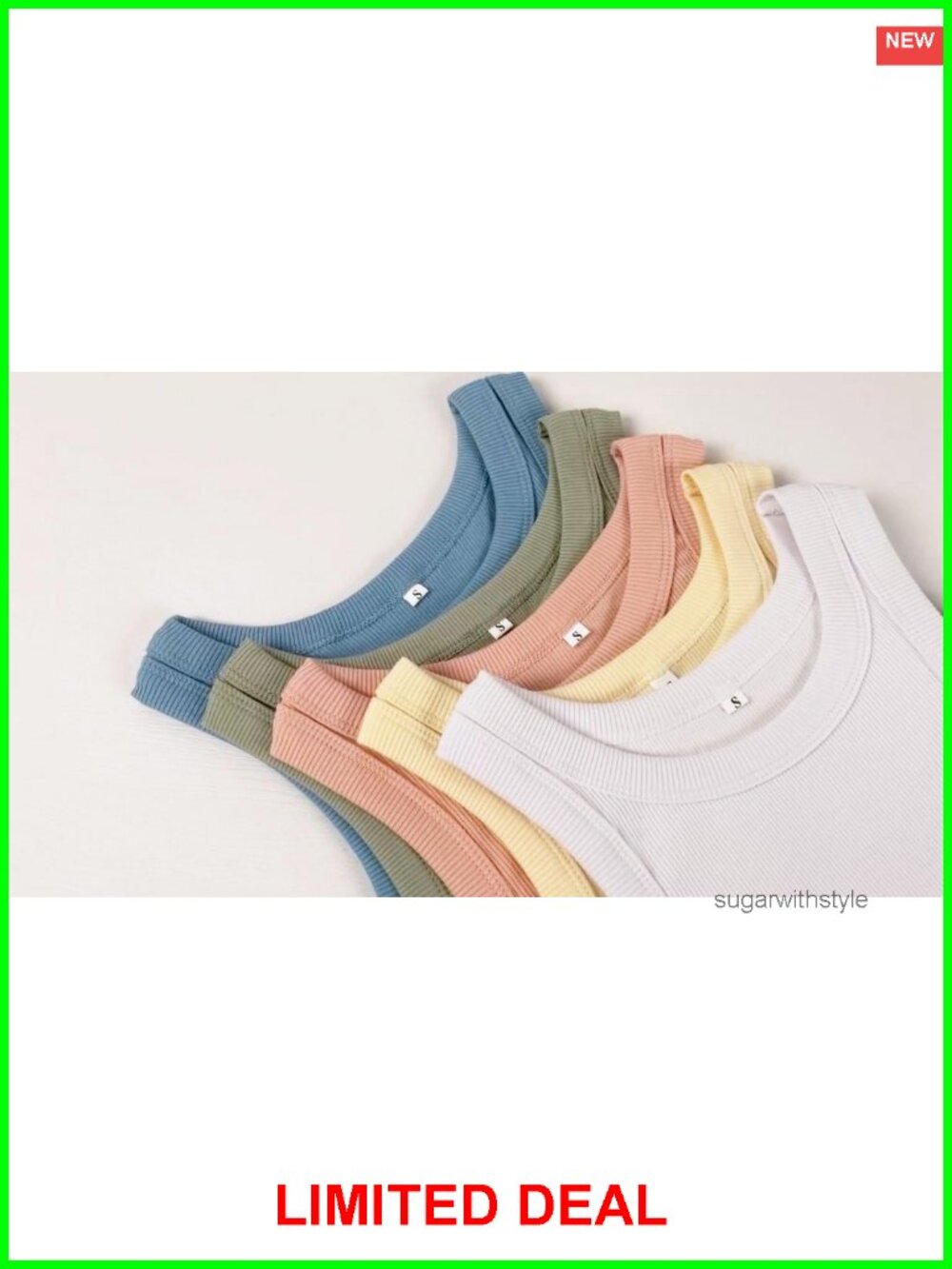 Sleeveless Ribbed Fitted Racerback Crew Neck Tank Top - Picture 6 of 6